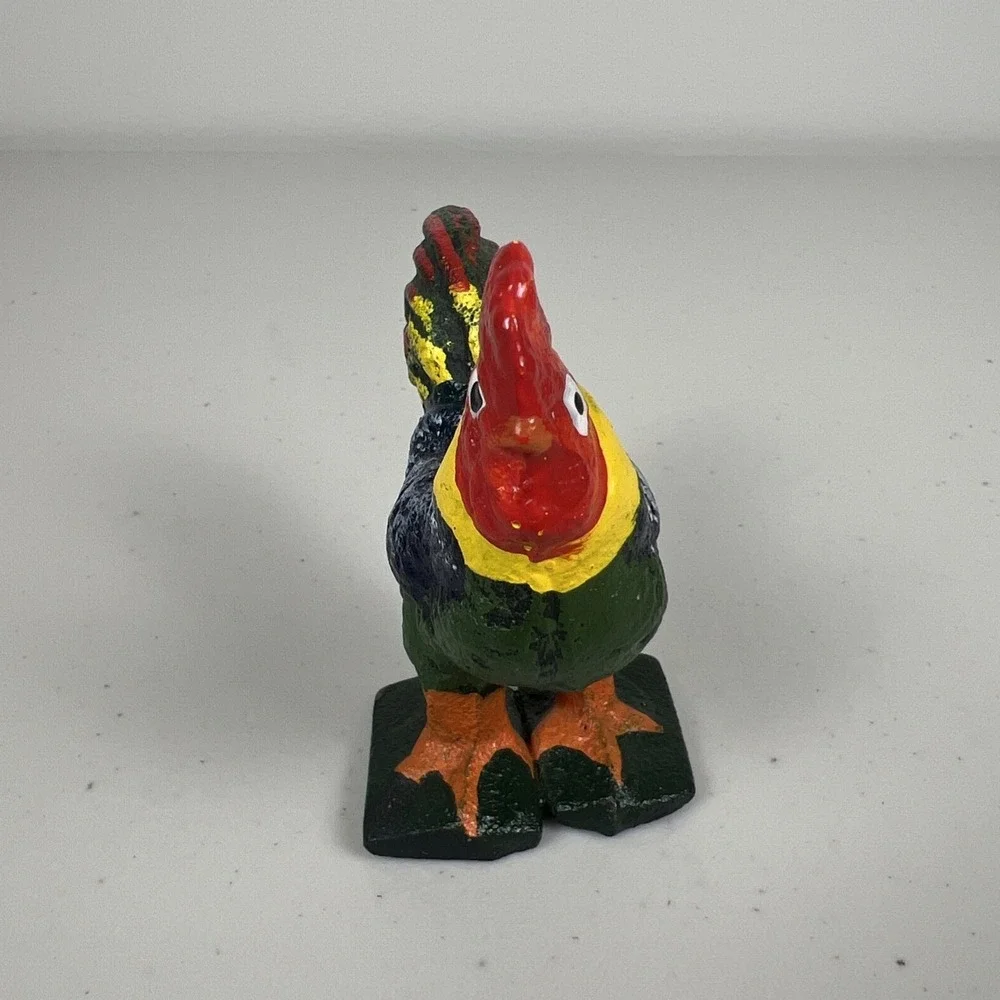 Vintage Rooster Cast Iron Chicken Hand Painted‎ Figurine Decor Paper Weight